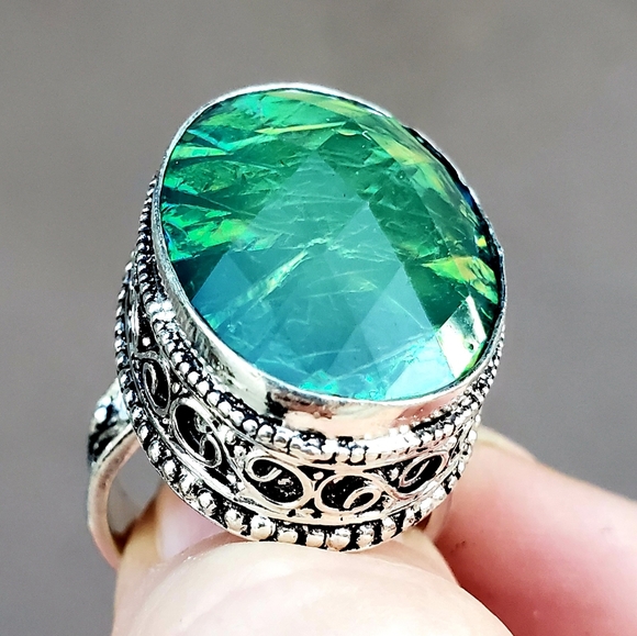 New Faceted Triplet Opal 925 Silver Ring. - Picture 15 of 16